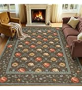 GarveeHome Floral Living Room Rugs, Washable 5x7 Area Rug Vintage Large Soft Boho Non-Slip Carpet...