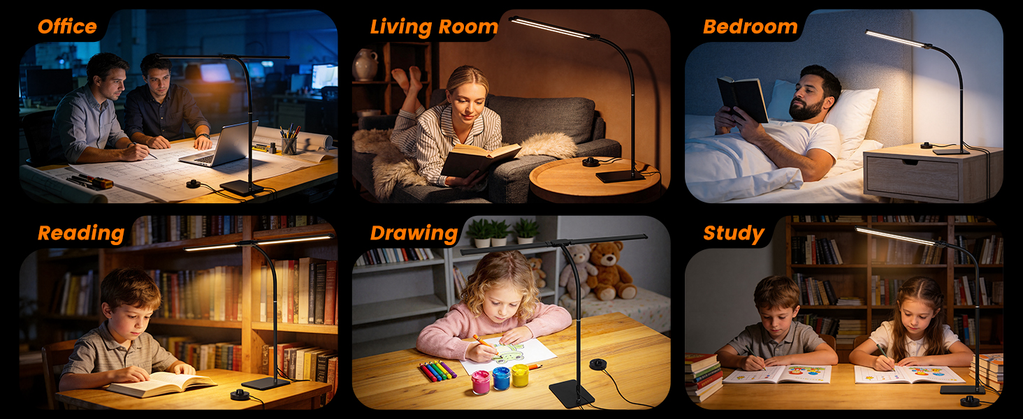 LED Desk Lamp with Base, Double Head Smart Desk Light with Controller Table Lamp for Home Office
