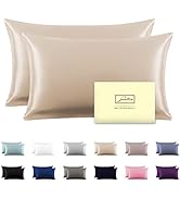 Silk Pillowcase for Hair and Skin,Soft,Breathable and Sliky 100% Standard Size Pillow Cases Set o...
