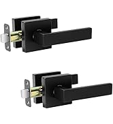 AEEKEL Matte Black Door Handle Interior Passage Door Knob (2 Pack), Square Non-Locking Door Lever...