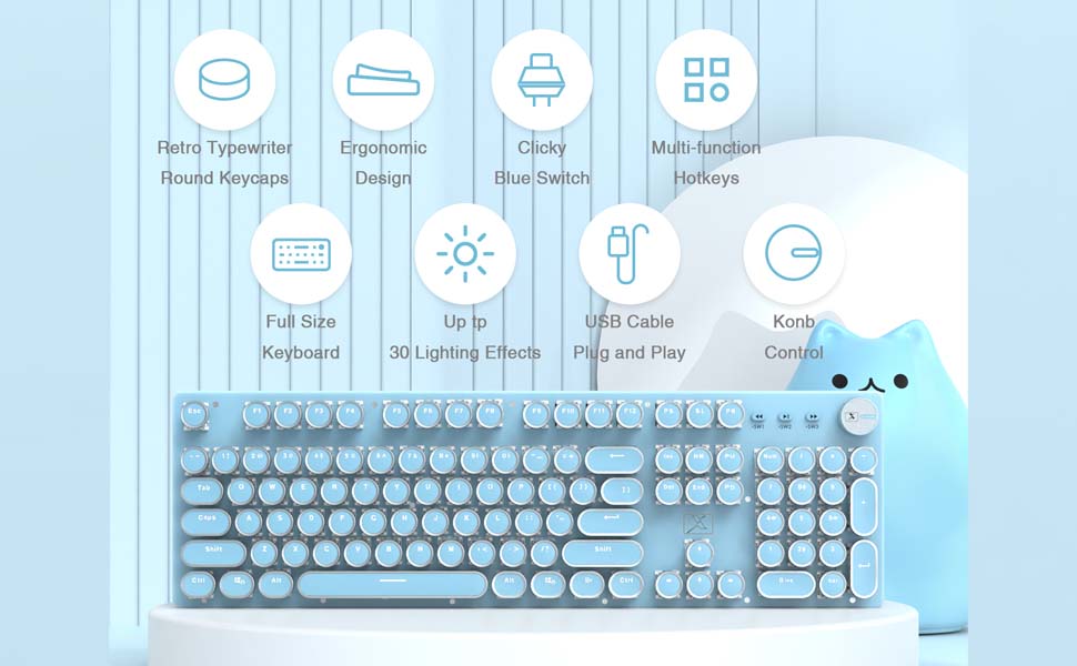 Mechanical Gaming Keyboard Blue Switch customizable 10 Illuminated Backlight Modes,104-Key keyboard