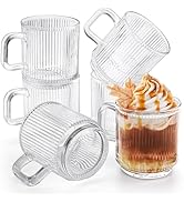 Noamus 6 Pack Premium Glass Coffee Mugs with Handle, 12 Oz Classic Vertical Stripes Glass Tea Cup...