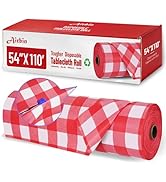 Plastic Table Cloth, 110 Ft X 54 in Disposable Tablecloth Red and White Checkered Tablecloth with...