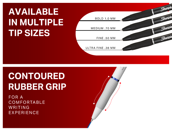 pen features tip size comfortable sharpie bold medium fine ultra notes school college teacher grip
