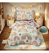Btargot 4 Pieces Ultra Soft Toddler Bedding Set, Cartoon Love Hearts Suns and Stars Rainbow Patte...
