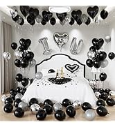 I Love You Balloon for Him or Her, Black Silver Valentines Balloons with Heart Shaped Balloons, A...