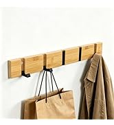 Vanloory Wall Mounted Coat Rack, Heavy Duty Folding Coat Hooks Wood Retractable Wall Hooks for Ha...