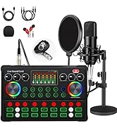 Podcast Equipment Bundle, 48V XLR Podcast Microphone Bundle, Voice Changer with Adjustable Mic St...