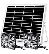 pqins 5 Inch Solar Powered Fan, Solar Exhaust Intake Fan Kit, IPX7 Waterproof Dual Fans with 13Ft...