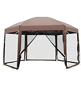 PayLessHere 13x13ft Hexagonal Gazebo Party Tent Pop Up Gazebo Screen House with Mosquito Netting ...