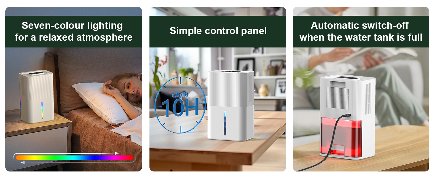 Dehumidifier with auto shut off and red LED light indicator for safety