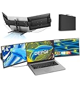 DEPGI 14" Laptop Screen Extender Built-in Cooler, 1080P FHD One Cable Connect Portable Triple Mon...