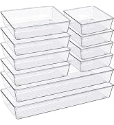 Criusia Drawer Organizer, 10 Pack Large Clear Plastic Set, 3 Size Versatile Bathroom and Vanity O...