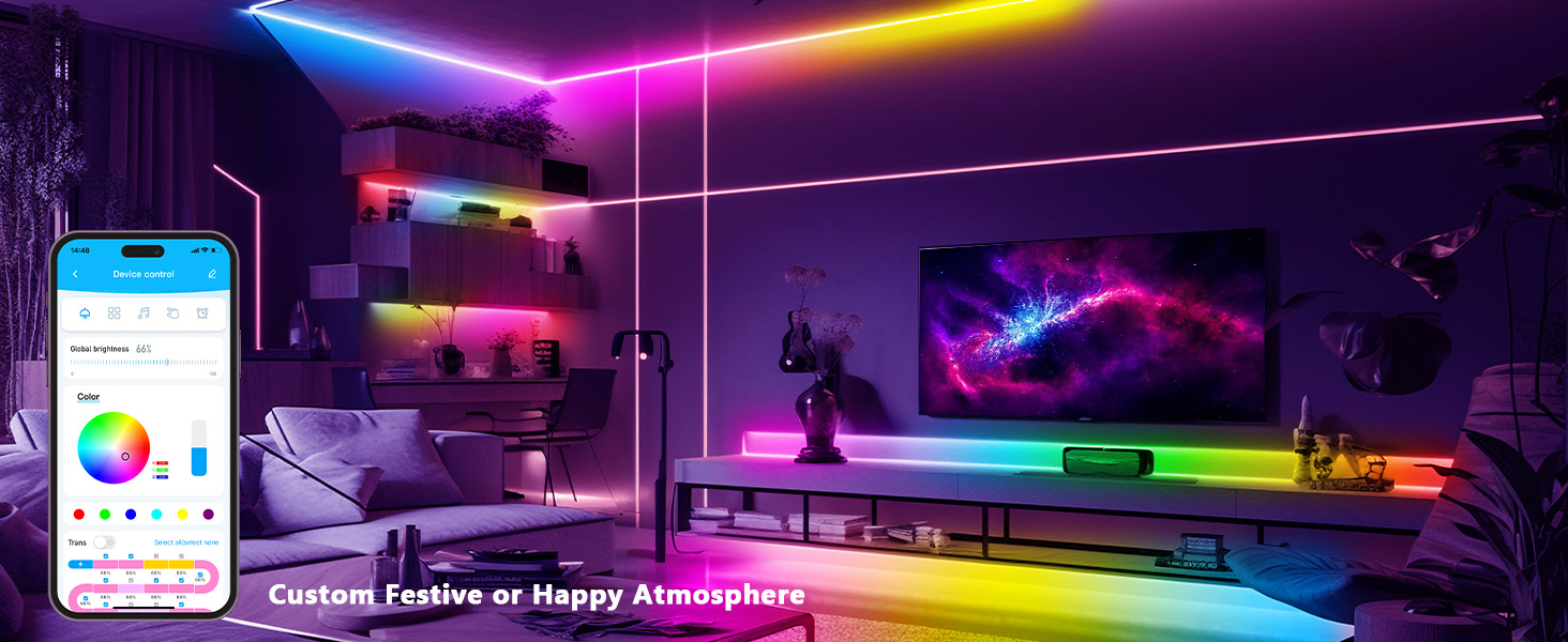 Smart RGB COB LED IC Strip Lights, Addressable High Density Flexible with Remote &amp; App Control