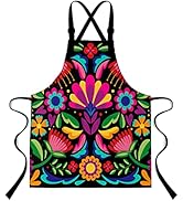 LshyMn Mexican Apron,Mexican Floral Apron,with 2 Pockets 33.4x27.5 Inches Colorful Plant Flower L...