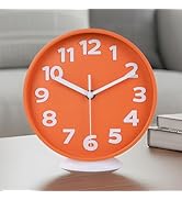 JENLYSTIME 8 Inch Vibrant Orange Modern Wall Clock – Silent Non-Ticking, Bold 3D Numbers, Precise...