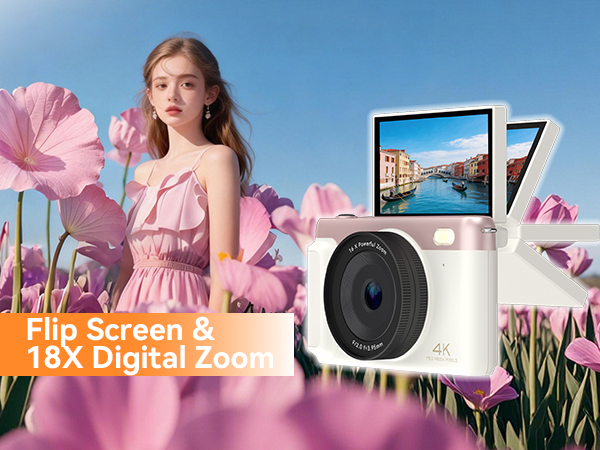 4k digital camera for teenagers photography autofocus pink foldable flip screen