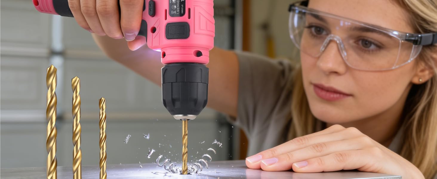 Hi-Spec 8V USB Pink Drill Driver and Home Tool Kit