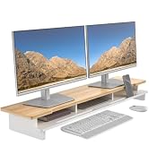 WELL WENG Monitor Stand Dual Monitor Stand Riser for Desk,Wood Desk Shelf Storage Organizer with ...