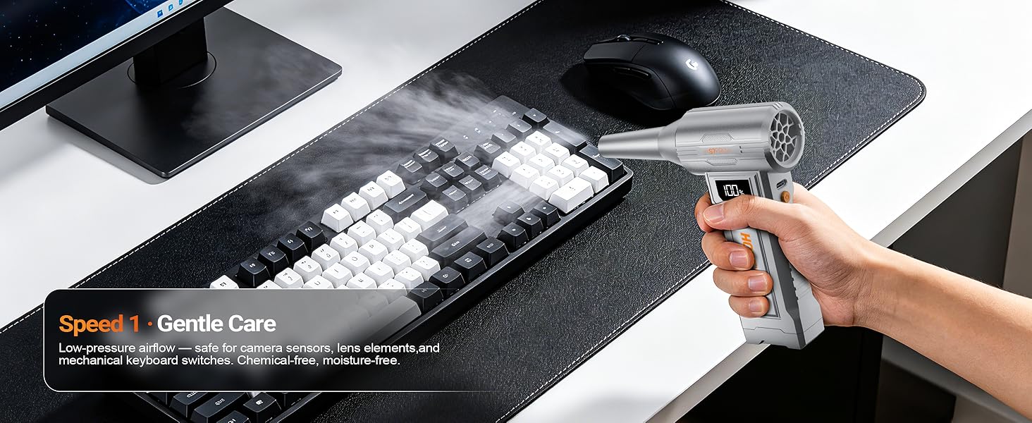 Hopetool S7 Pro Speed 1 Gentle Care mode cleaning a mechanical keyboard