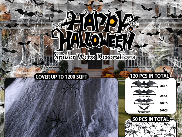 Halloween Spider Webs Fake Bats Fake Spiders