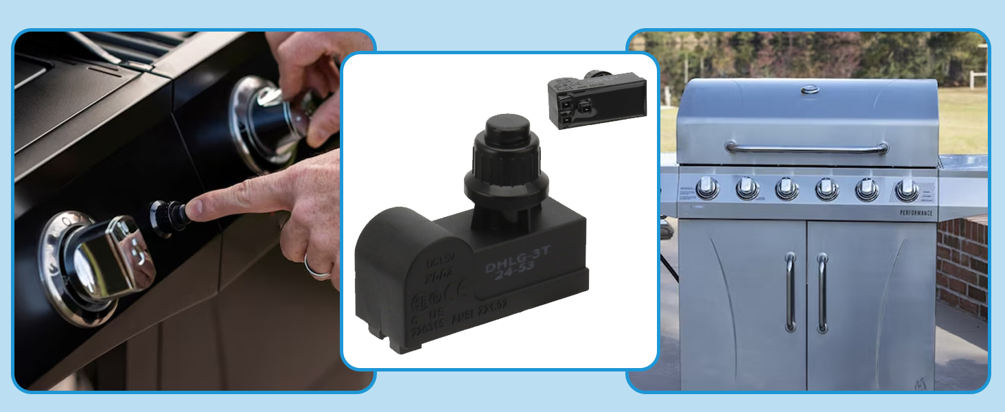  DHLG-3T Grill Igniters for Charbroil Performance Grill, 3 Outlets AAA Battery Tact Push Button