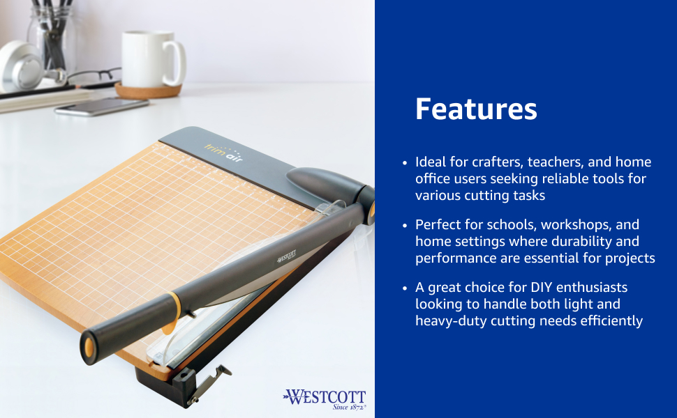 Westcott TrimAir Titanium Bonded Wood Guillotine Paper Trimmer, 12-Inch (15106)