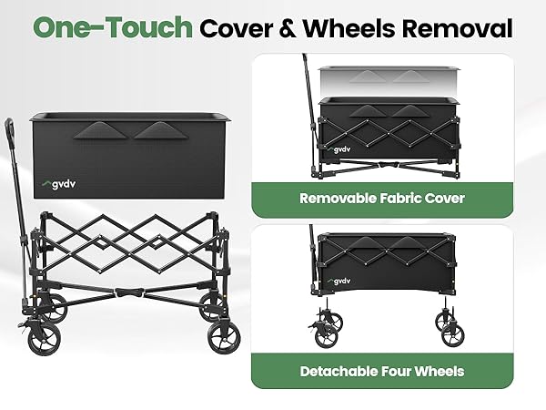 GVDV Wagons Carts Foldable, One-Touch Cover &amp;amp; Wheels Removal