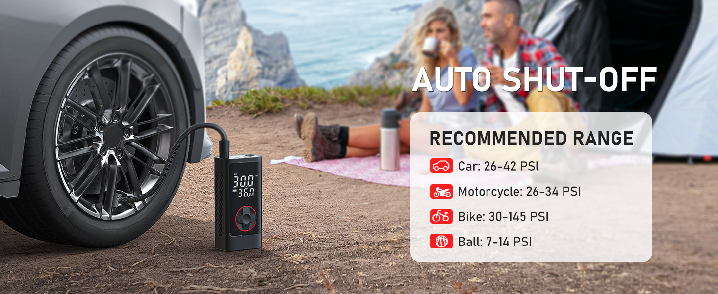 Tire Inflator Portable Air Compressor Auto Shut- Off