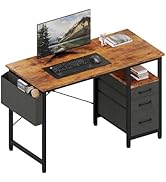 DUMOS 39" Computer Desk with Storage, Small Home Office Desk with 3 Fabric Drawers &amp; Side Pocket,...
