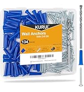 KURUI #12-16 Concrete Anchors and Screws Kit, 134 PCs Wall Anchors for Drywall Brick Masonry Stuc...