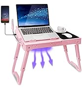 TeqHome Laptop Desk for Bed, Adjustable Table With Fan, Portable Lap Desk, Foldable Legs, Stand f...