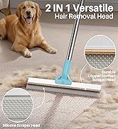 JOYMOOP Carpet Rake for Pet Hair Removal, 63" Adjustable Long Handle Pet Hair Removal Tool, Cat D...