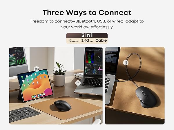 Wireless Bluetooth Mouse with 3 connection
