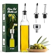 AOZITA 17oz Clear Glass Olive Oil Dispenser Bottle - 500ml Oil &amp; Vinegar Cruet with Pourers and F...