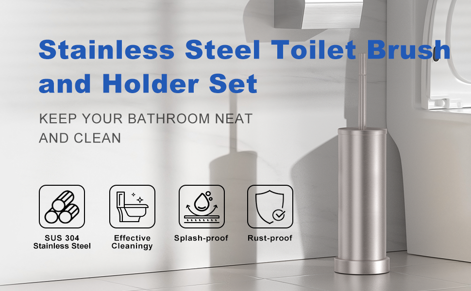 brushed nickel toilet brush and holder set
