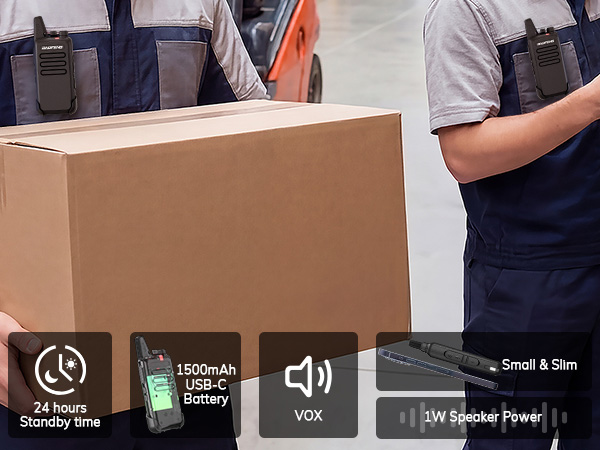 24 hours standby time, 1500mAh USB-C battery, VOX, Small &amp;amp; slim, 1W speaker power