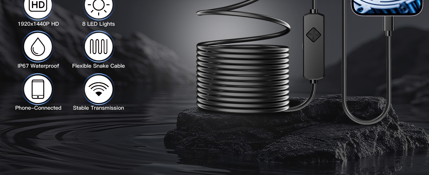 EASTBEAR Endoscope Camera with Light, 1920P HD Borescope with 8 Adjustable LEDs 3