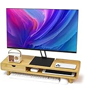 Homerays Monitor Stand with Drawer, Exquisite Computer Monitor Stand for Desk, Ergonomic Wood Mon...