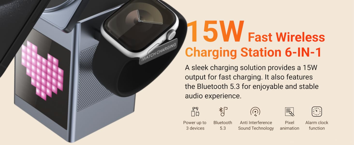 15W fast wireless charging Station 6-IN-1