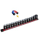 BLACKROBOT 1/2" Drive Magnetic Impact Socket Set, 15-Piece Shallow Socket Set with Storage Rail, ...
