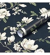 HeloHo Peel and Stick Wallpaper Vintage Dark Blue Floral Wall Paper Self Adhesive Removable Water...