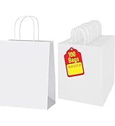 Premium 10x5x13 Paper Bags with Handles - Pack of 100, White Paper Bags Ideal for Shopping, Weddi...