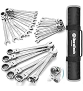 DURATECH Flex Head Ratcheting Wrench Set, Combination Wrench Set, 22-piece, Metric &amp; SAE, 1/4" to...