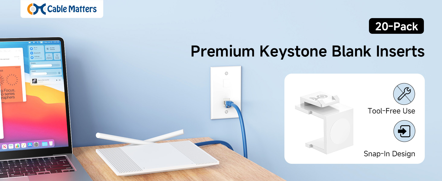 Cable Matters keystone blank insert for keystone wall plates and patch panels