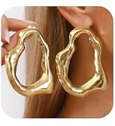 Big Funky Chunky Gold Irregular Circle Earrings for Women Trendy Large Statement Silver Geometric...