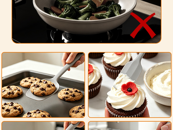 Silicone spatula spreads toast frosting, cakes, and stirs fried rice