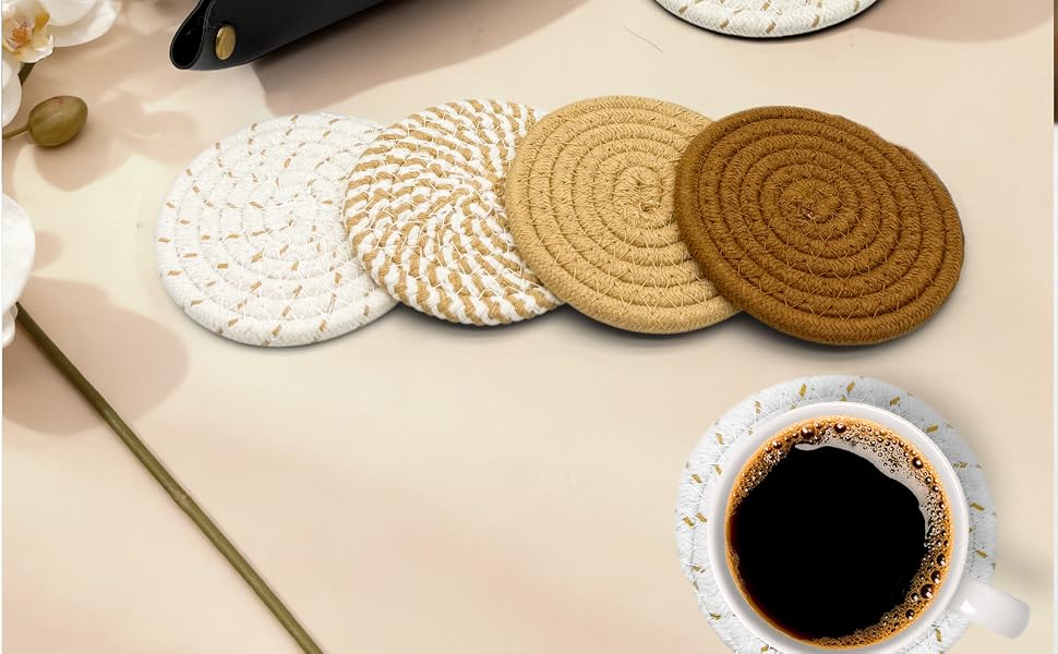 Stylish 4 - Color Cotton - Woven Coaster Set, Perfect Home Decor