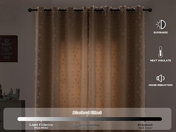 MYSKY HOME Beige Pom Pom Sheer and White Curtains