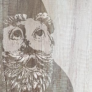 screened image of gnome on wood